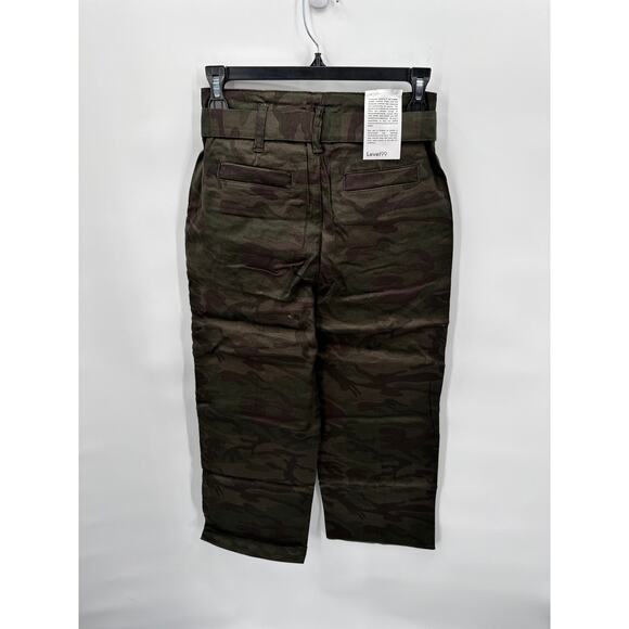 LEVEL99 NWT Bette Seamed Camo Tie Waist Straight Leg Linen Trouser Pants // 24 - Picture 10 of 13
